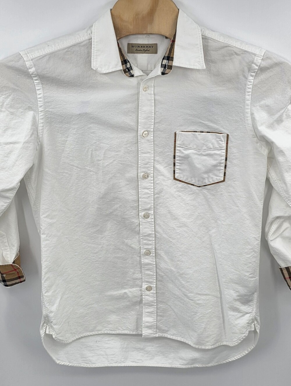 Burberry London White Oxford Shirt Nova Check Lining Long Sleeve Men’s Large L - Picture 2 of 7